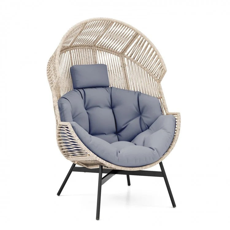 Wicker Oversized Egg Style Chair with Cushions and Headrest 