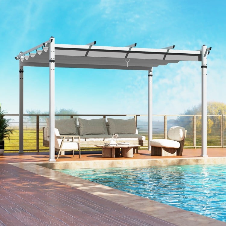 Outdoor Pergola with Retractable Canopy and Aluminum Frame-Gray