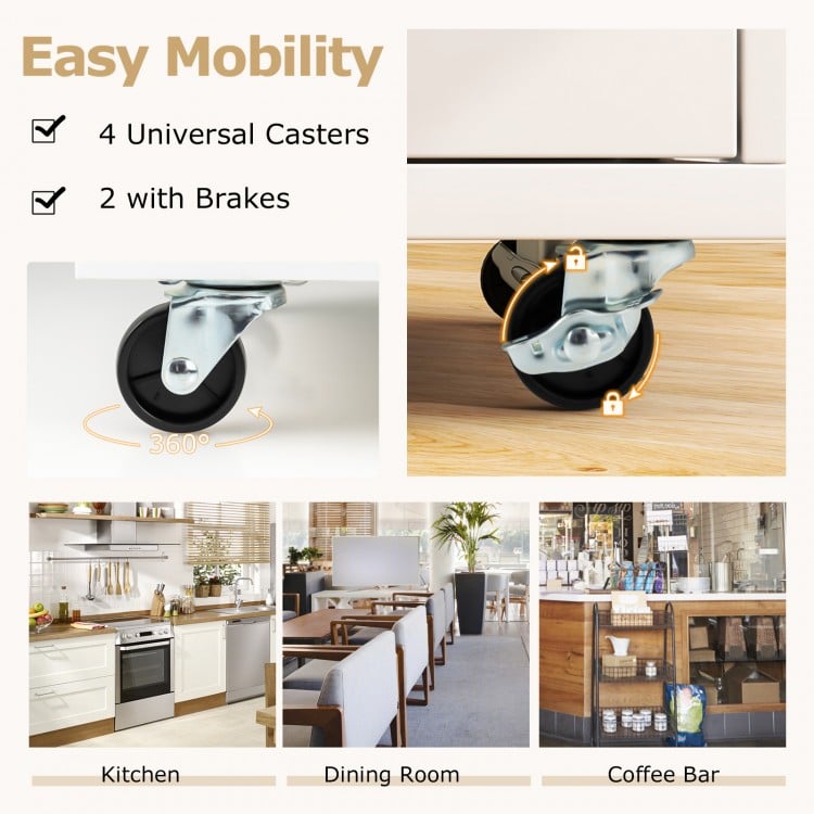 Rolling Kitchen Island Cart with Power Outlet for Dining Room-White and Natural