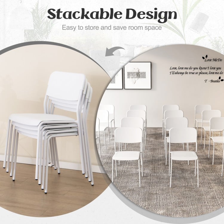 Modern Dining Chairs Set of 4 with Tilted Backrest and Sturdy Metal Legs-White