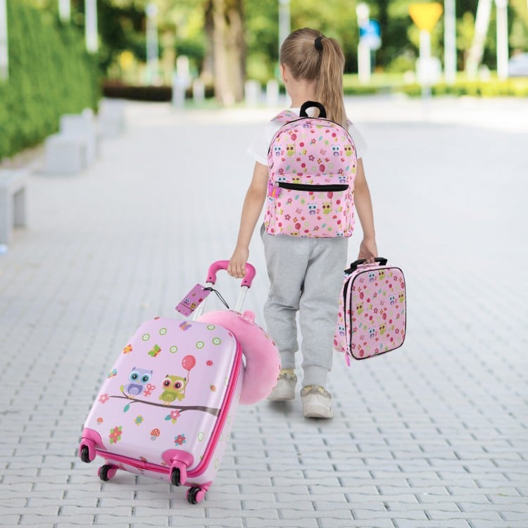 5 Piece Kids Luggage Set with Backpack  Neck Pillow  Name Tag  Lunch Bag-Hot Pink