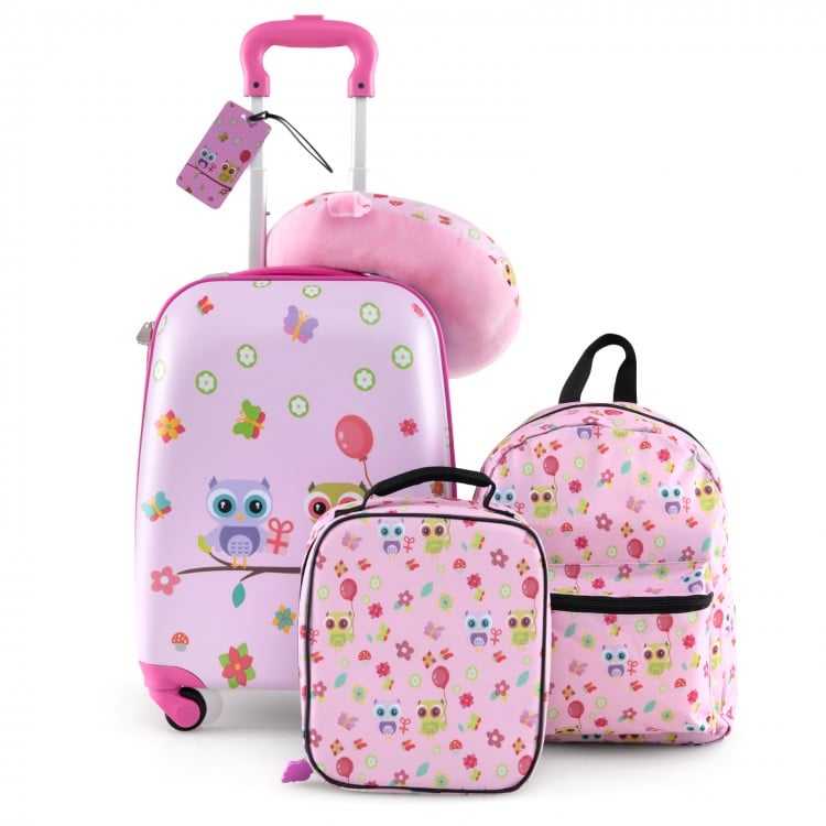 5 Piece Kids Luggage Set with Backpack  Neck Pillow  Name Tag  Lunch Bag-Hot Pink
