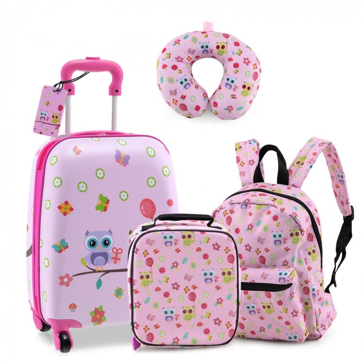 5 Piece Kids Luggage Set with Backpack  Neck Pillow  Name Tag  Lunch Bag-Hot Pink