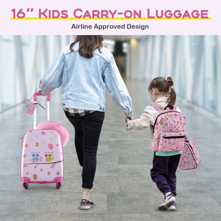5 Piece Kids Luggage Set with Backpack  Neck Pillow  Name Tag  Lunch Bag-Hot Pink