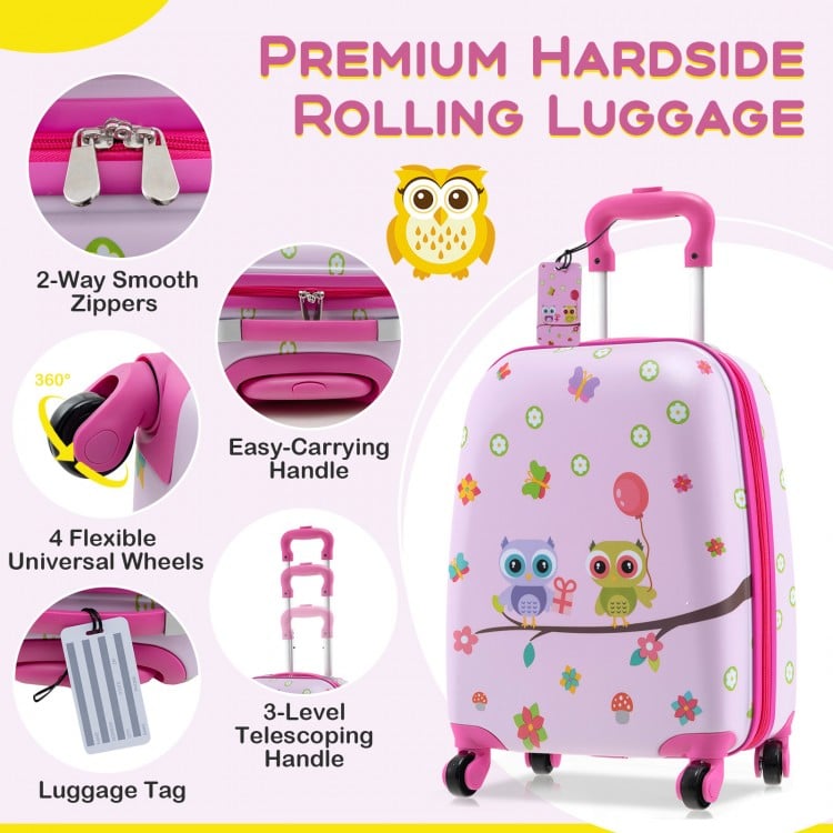 5 Piece Kids Luggage Set with Backpack  Neck Pillow  Name Tag  Lunch Bag-Hot Pink