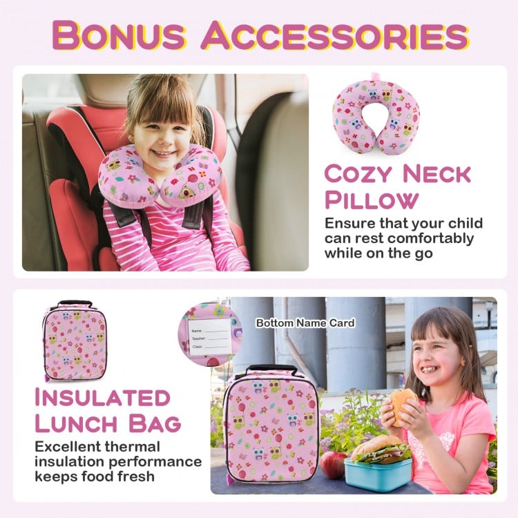 5 Piece Kids Luggage Set with Backpack  Neck Pillow  Name Tag  Lunch Bag-Hot Pink