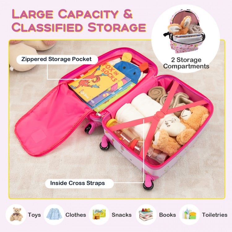 5 Piece Kids Luggage Set with Backpack  Neck Pillow  Name Tag  Lunch Bag-Hot Pink