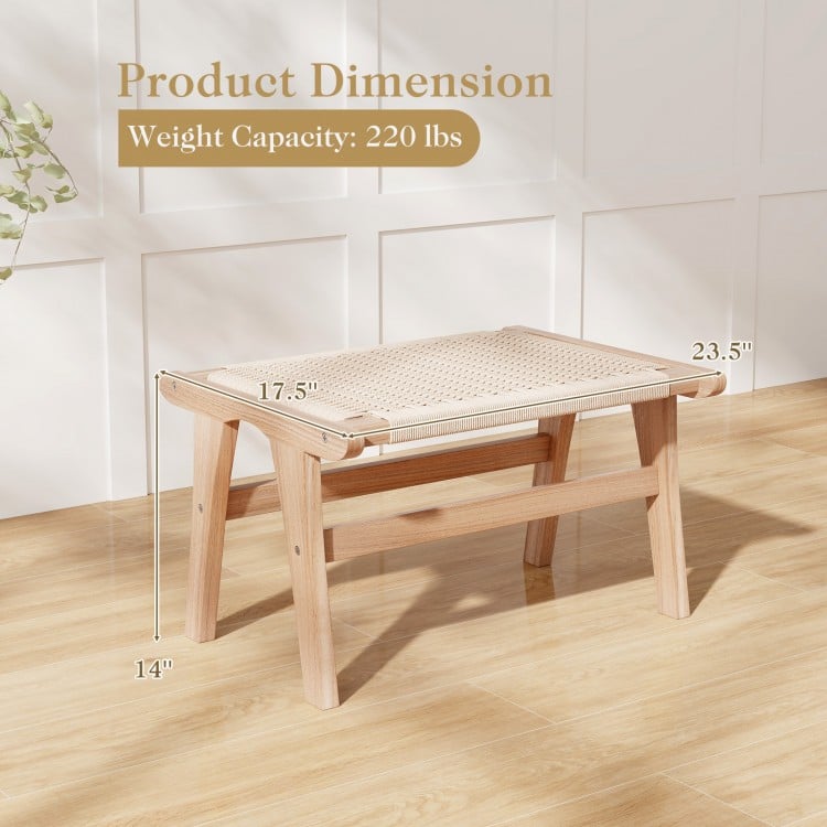Teak Wood Ottoman Footstool with Braided Rope for Living Room