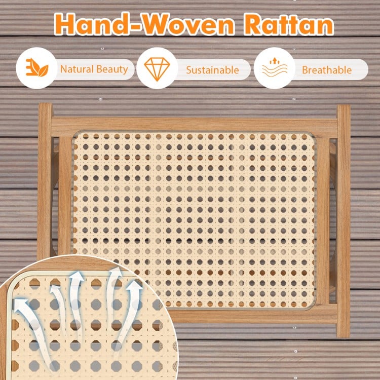 Natural Teak Wooden Foot Rest with Handwoven Rattan - Natural