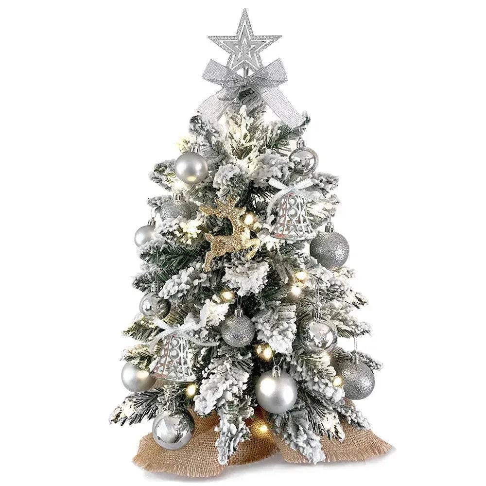 2ft Mini Christmas Tree Decoration With Flocked Snowflakes, Xmas Ornaments For Table Top For Home & Office 