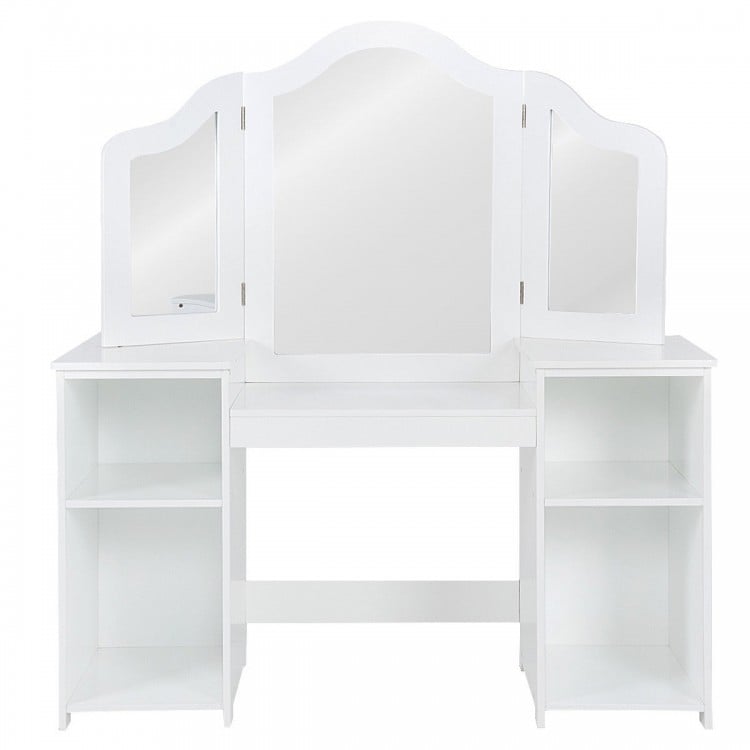 Kids Tri Folding Mirror Makeup Dressing Vanity Table Set-White