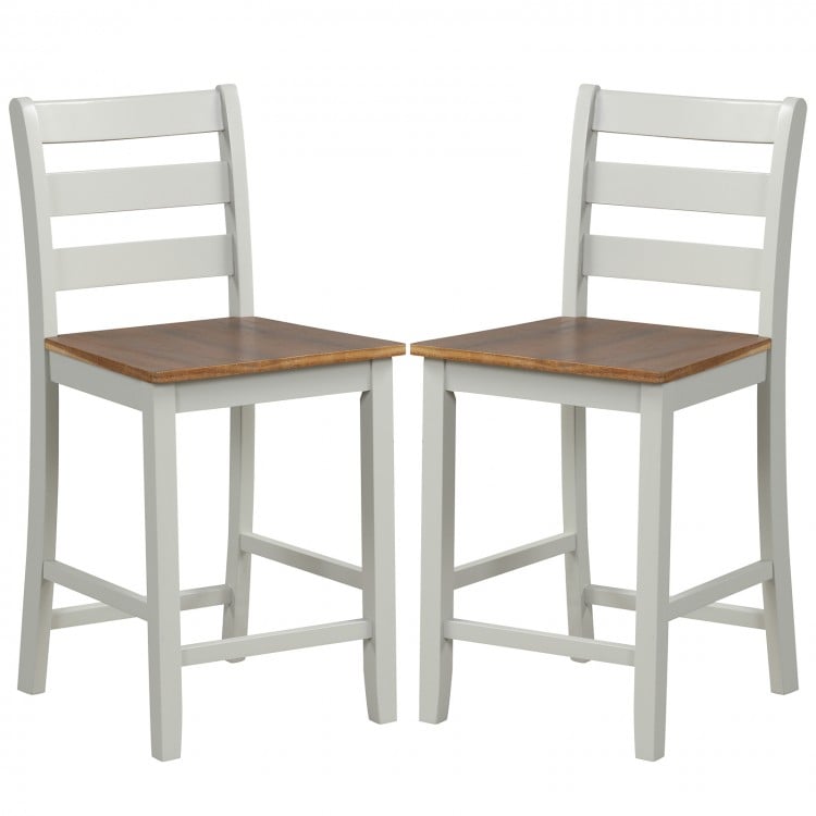 Set of 2 Counter Bar Stool with Inclined Backrest and Footrest-Gray
