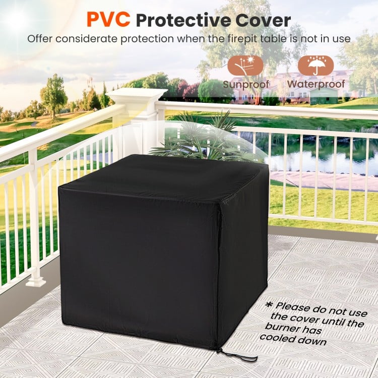 29 Inch Propane Rattan Firepit Table with Lava Rocks and Protective Cover