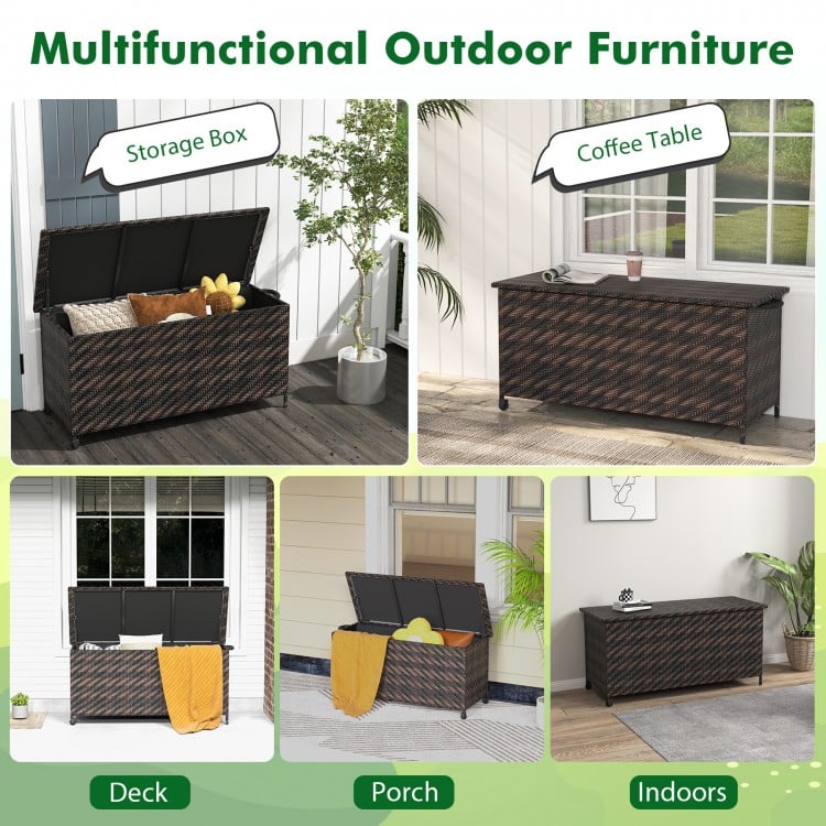 85 Gallon Outdoor Storage Box with Removable Liner and Universal Wheels-Brown