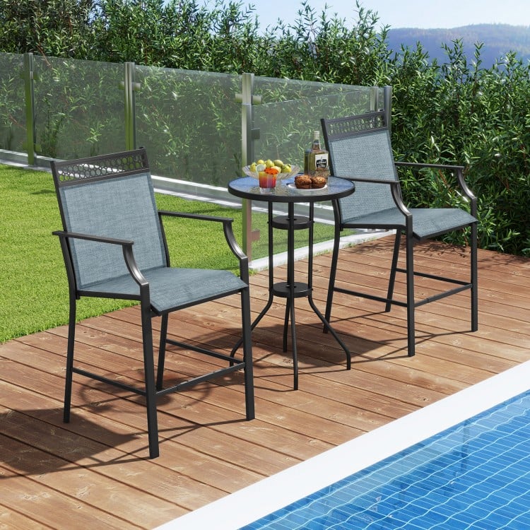 Outdoor Counter Stools Set of 2 Heavy-Duty Barstools with Footrest and Armrests-Red