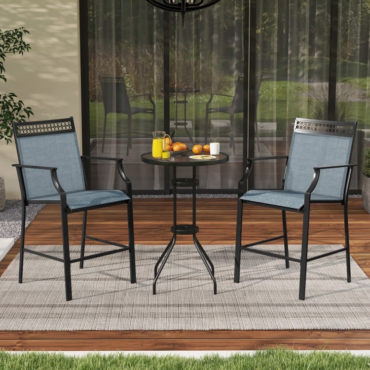 Outdoor Counter Stools Set of 2 Heavy-Duty Barstools with Footrest and Armrests-Red