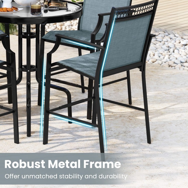 Outdoor Counter Stools Set of 2 Heavy-Duty Barstools with Footrest and Armrests-Red