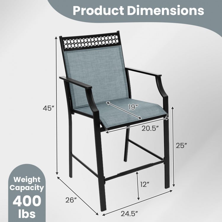 Outdoor Counter Stools Set of 2 Heavy-Duty Barstools with Footrest and Armrests-Red