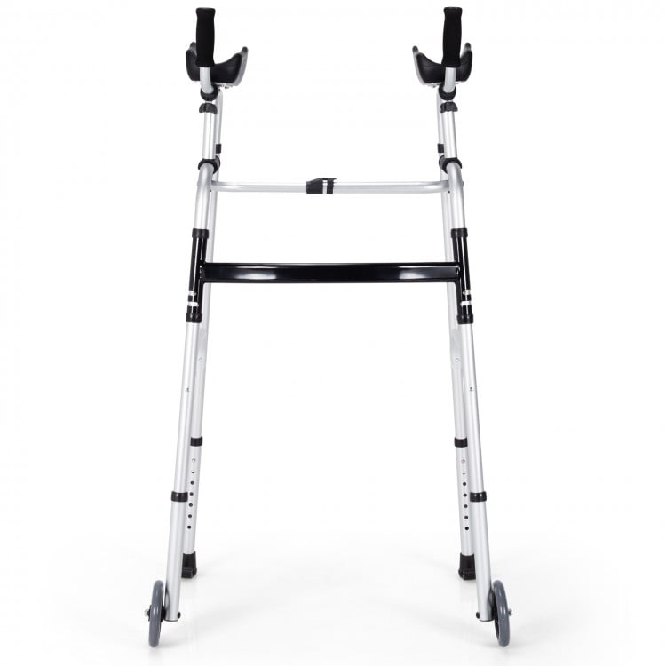 Folding Height Adjustable Walking Frame with Armrest Support-Silver