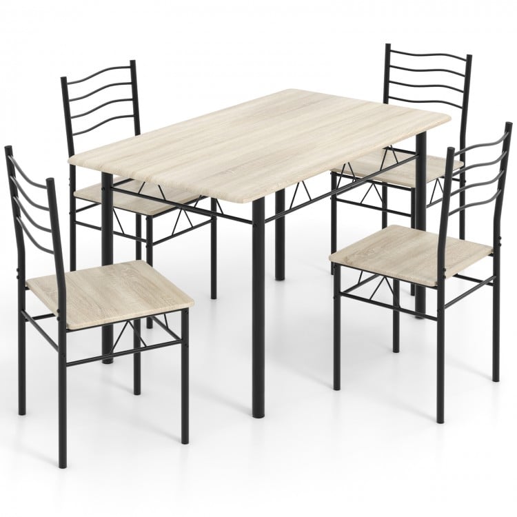 5 Pieces Wood Metal Dining Table Set with 4 Chairs-Natural