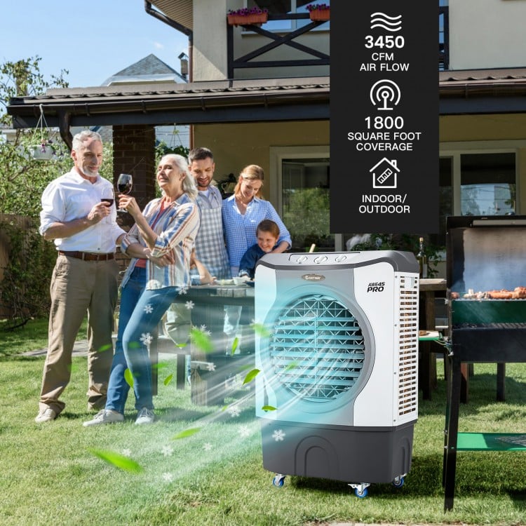 4-in-1 Industrial Evaporative Air Cooler Fan with 12 Gallon Tank and Wheels-Gray