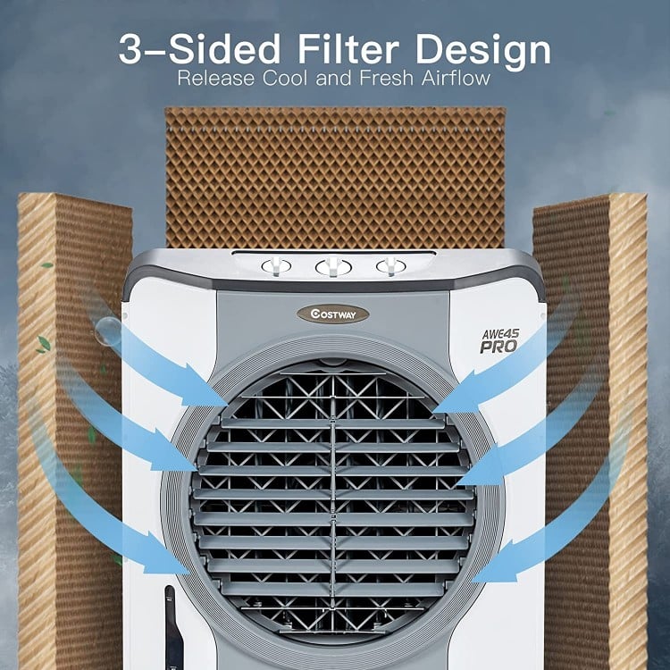 4-in-1 Industrial Evaporative Air Cooler Fan with 12 Gallon Tank and Wheels-Gray