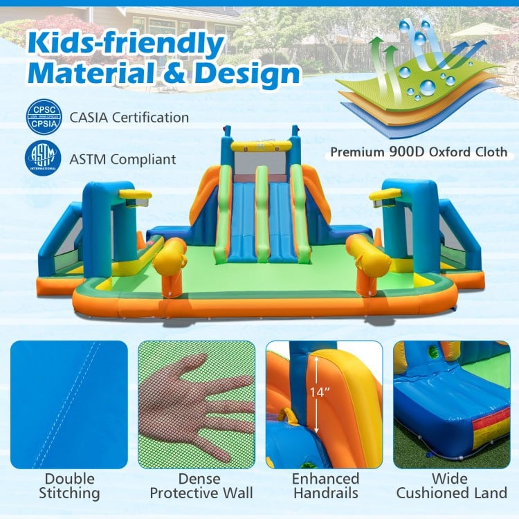 Kids Inflatable Water Slide with 2 Long Slides and 2 Soccer Gates Without Blower