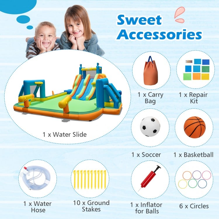 Kids Inflatable Water Slide with 2 Long Slides and 2 Soccer Gates Without Blower