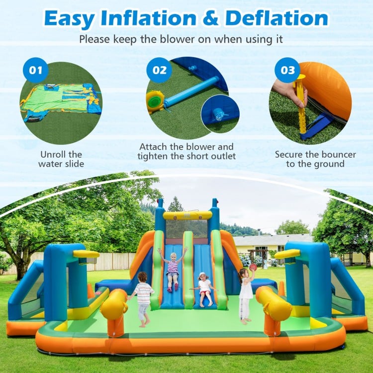 Kids Inflatable Water Slide with 2 Long Slides and 2 Soccer Gates Without Blower