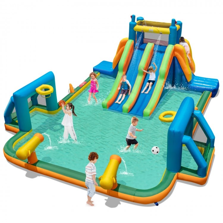 Kids Inflatable Water Slide with 2 Long Slides and 2 Soccer Gates Without Blower