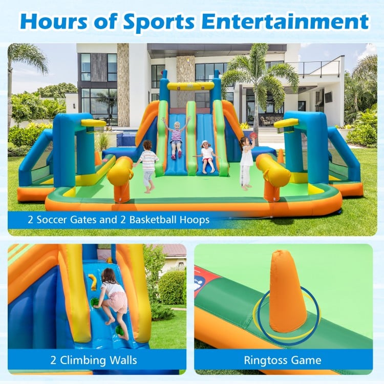 Kids Inflatable Water Slide with 2 Long Slides and 2 Soccer Gates Without Blower