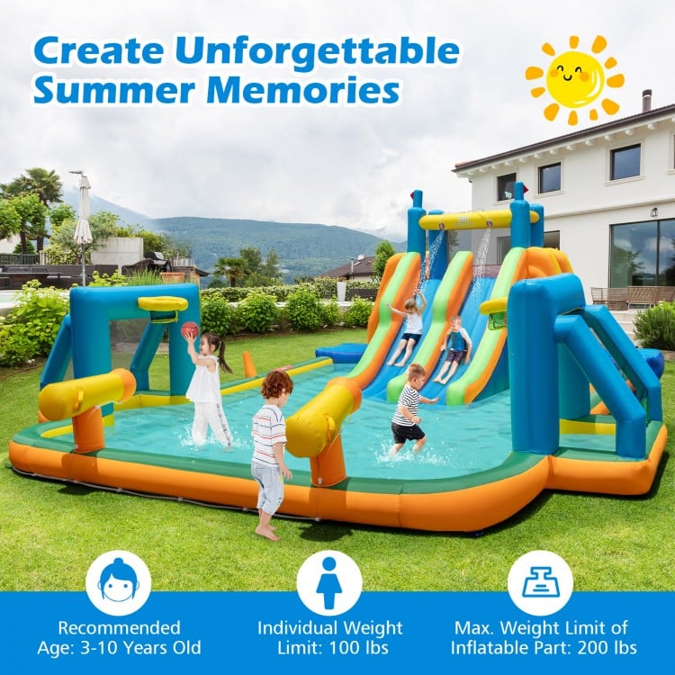 Kids Inflatable Water Slide with 2 Long Slides and 2 Soccer Gates with 950W Blower