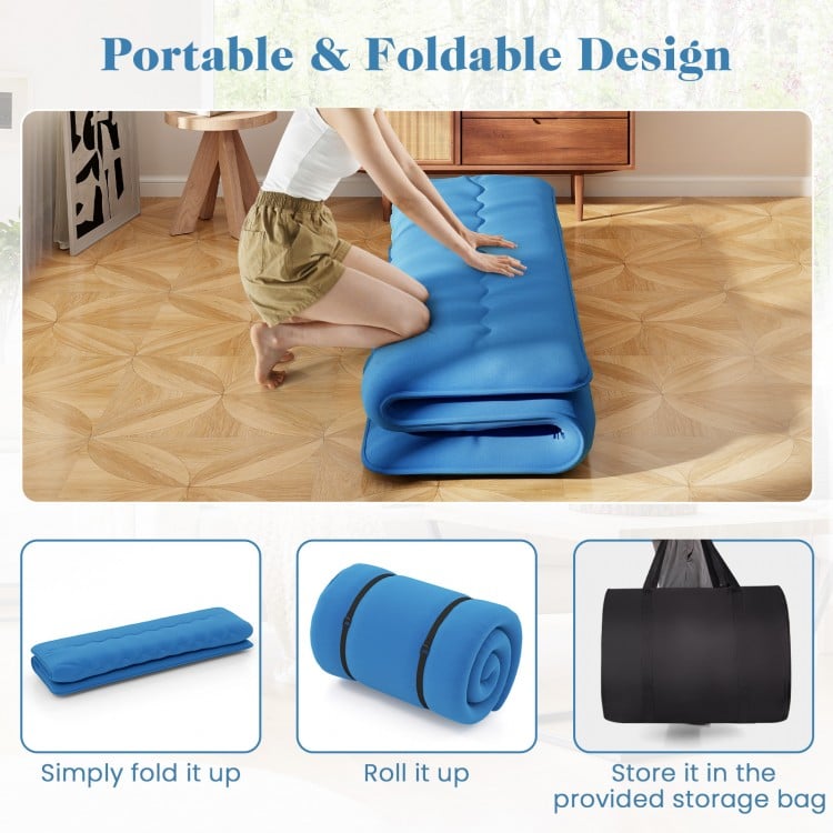 Foldable Futon Mattress with Washable Cover and Carry Bag for Camping Blue-King Size