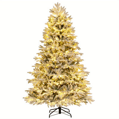 LIFEZEAL 7 FT Pre-Lit Christmas Tree Snow Flocked Hinged Xmas Decoration w/ 450 Lights 