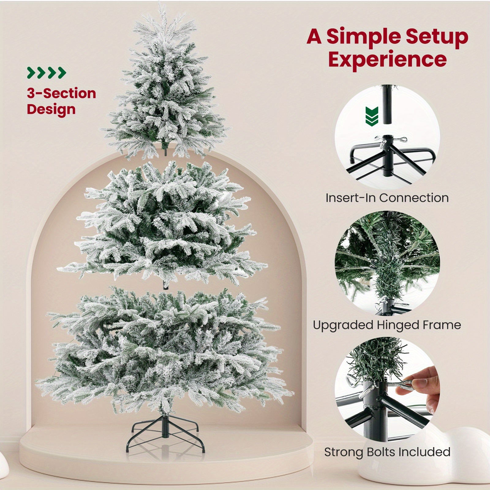 LIFEZEAL 7 FT Pre-Lit Christmas Tree Snow Flocked Hinged Xmas Decoration w/ 450 Lights 