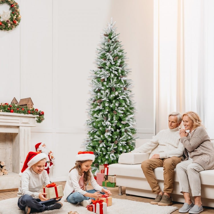 7.5 Feet Pre-Lit Artificial Christmas Tree Snow Flocked Hinged