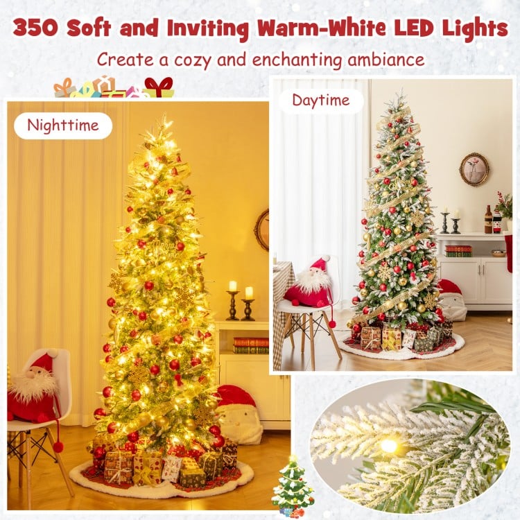 7.5 Feet Pre-Lit Artificial Christmas Tree Snow Flocked Hinged