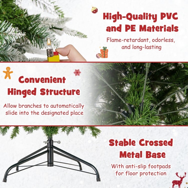7.5 Feet Pre-Lit Artificial Christmas Tree Snow Flocked Hinged