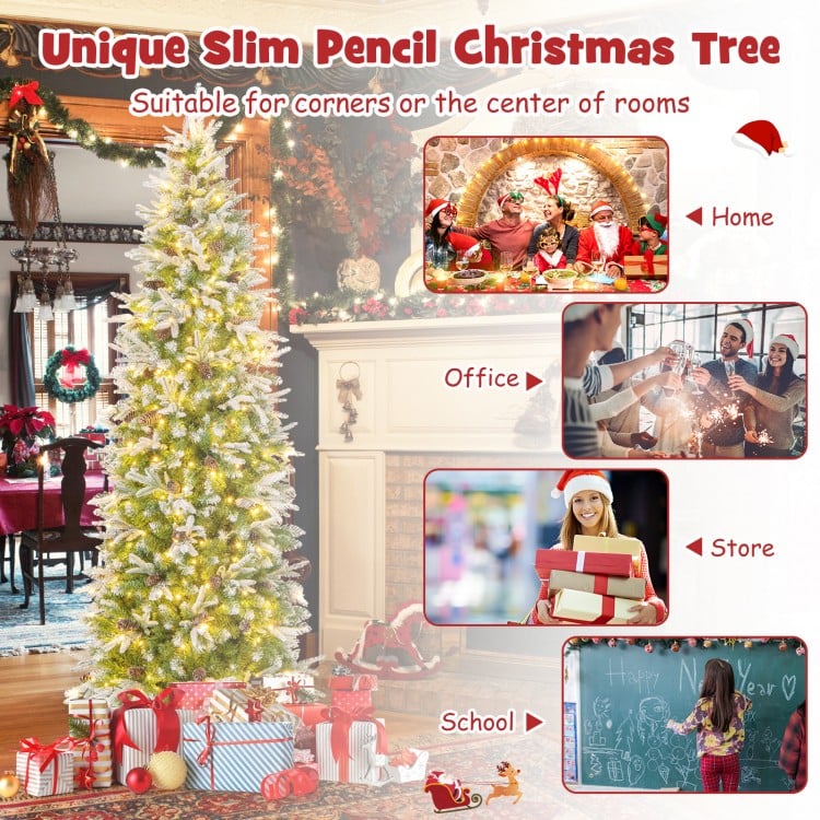 7.5 Feet Pre-Lit Artificial Christmas Tree Snow Flocked Hinged