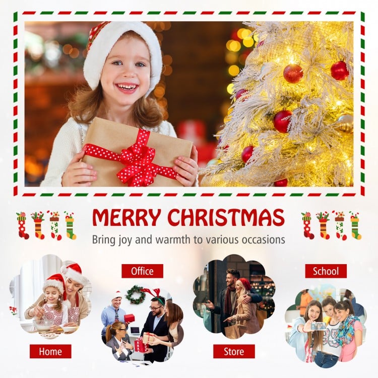 7 Feet Pre-Lit Snow Flocked Christmas Tree with Warm White LED Lights