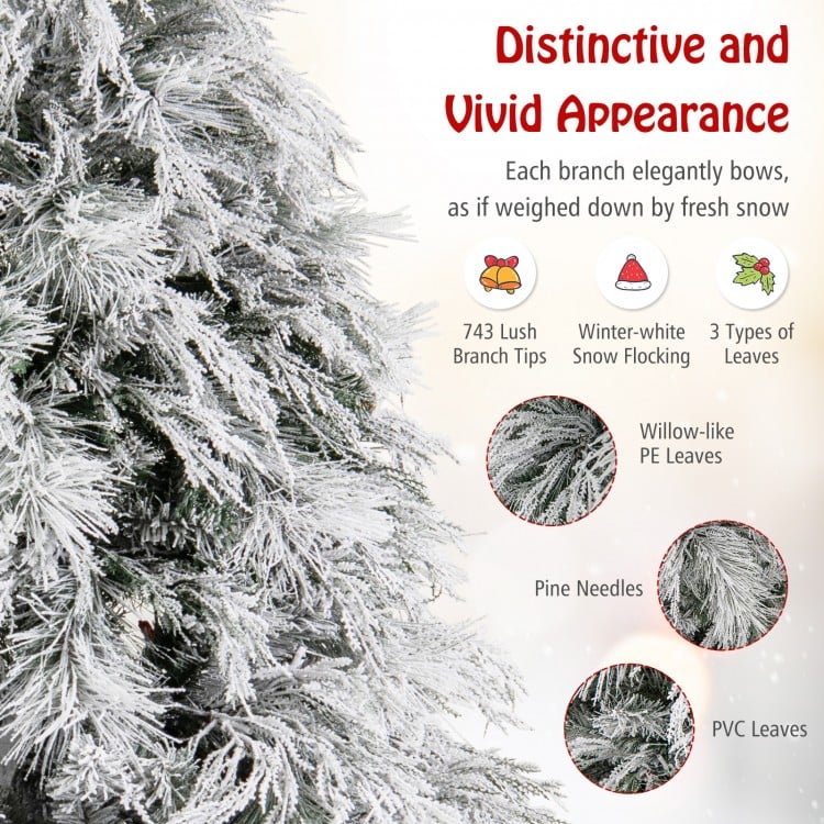 7 Feet Pre-Lit Snow Flocked Christmas Tree with Warm White LED Lights