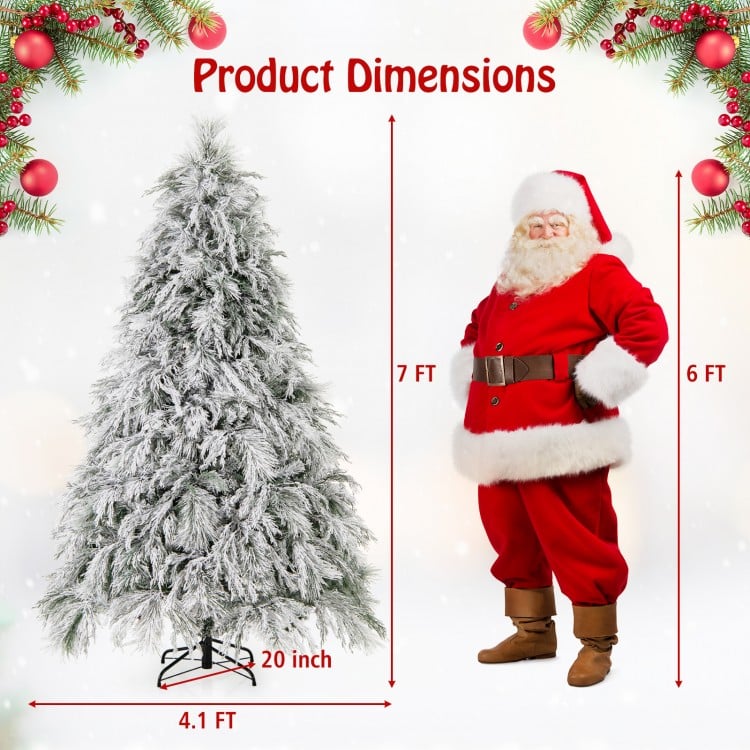 7 Feet Pre-Lit Snow Flocked Christmas Tree with Warm White LED Lights