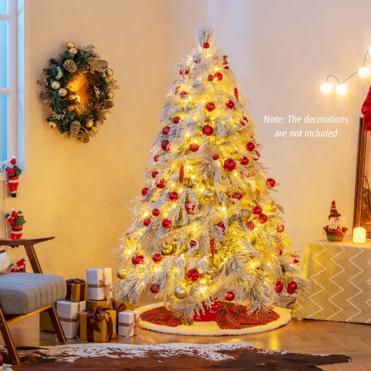 6 Feet Pre-Lit Snow Flocked Christmas Tree with Warm White LED Lights