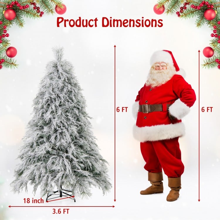 6 Feet Pre-Lit Snow Flocked Christmas Tree with Warm White LED Lights
