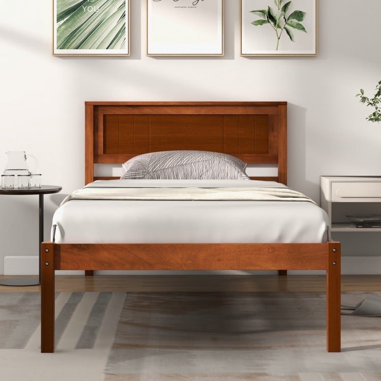Twin/Full/Queen Size Bed Frame with Wooden Headboard and Slat Support-Twin Size