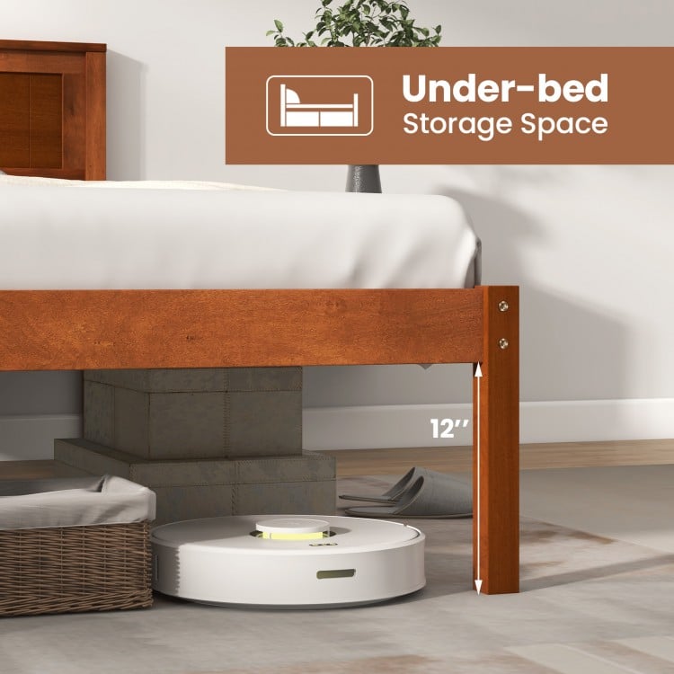 Twin/Full/Queen Size Bed Frame with Wooden Headboard and Slat Support-Twin Size