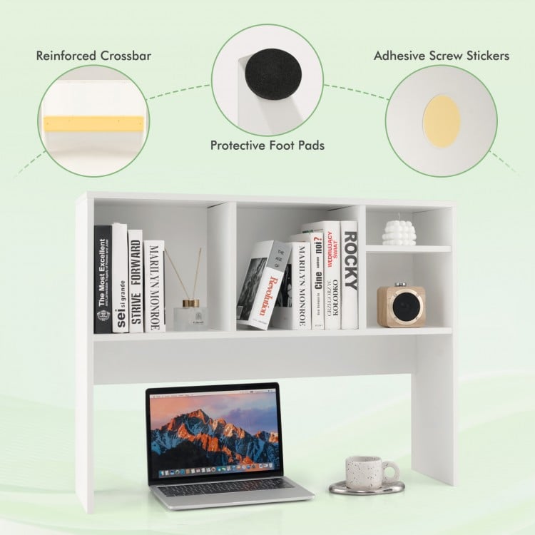 Computer Desktop Bookcase with 4 Cubbies and Open Back Compartment-White