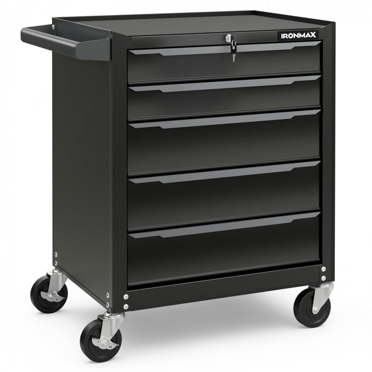 5-Drawer Tool Storage Cabinet with Hanging Holes and Central Keyed Locking System-Black