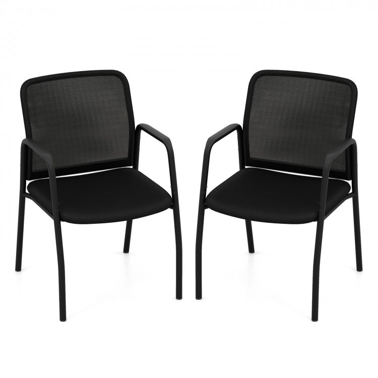 Waiting Room Chair Set of 2 Office Guest Chairs with Ergonomic Mesh Backrest-Black