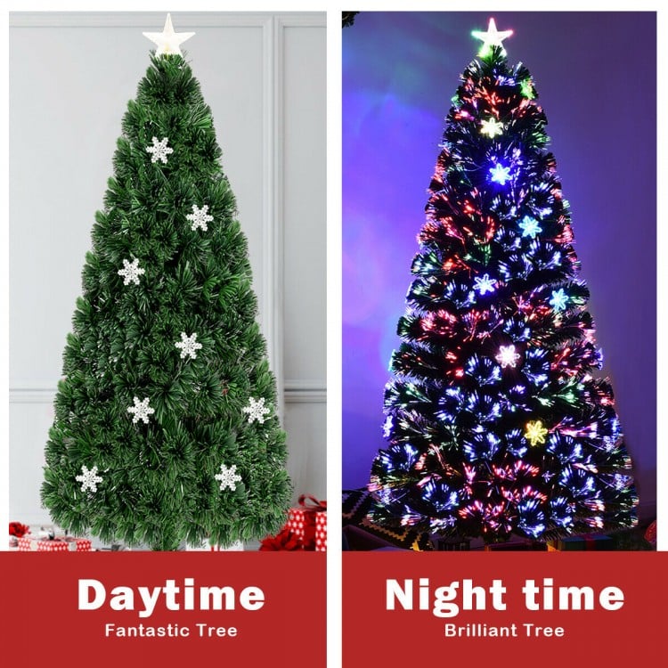 6 Feet LED Optic Artificial Christmas Tree with Snowflakes